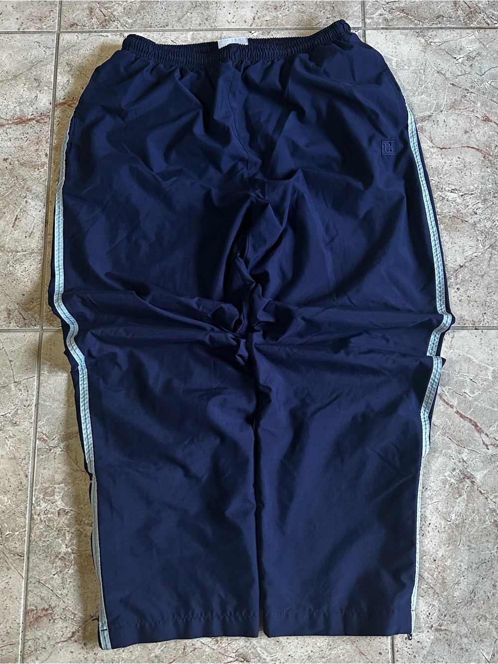 Vintage Wilson Navy Track Pants with Light Blue Side Stripes - Men's